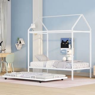 metal halfway house bed frame|Annakatrin Metal House Bed With Fence And Trundle.